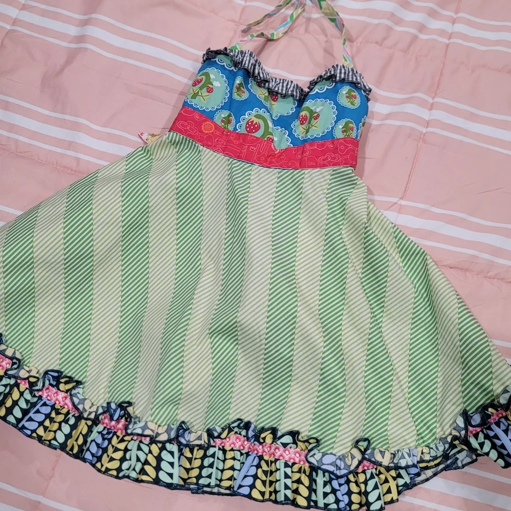 Matilda Jane strawberry red, green and blue dress halter Sz 4 - Picture 1 of 6